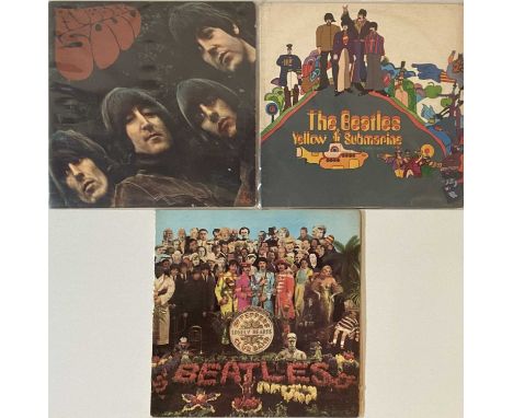 THE BEATLES - LPs. A smashing lot of 3 original UK LP rarities by The Beatles. Titles include Rubber Soul - PMC 1267, 1965 UK