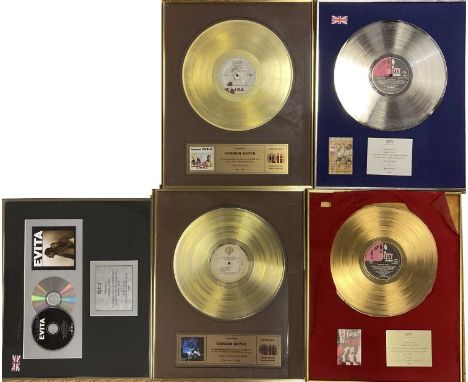 THE BEAT / EVITA FRAMED AWARDS. Five assorted presentation discs to include: The Beat - Just Can't Stop It BPI gold disc (no 