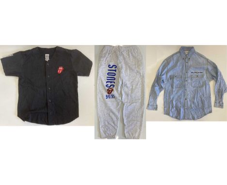 ROLLING STONES SHIRT AND SWEATPANTS. A Rolling Stones 1998 denim effect shirt on IAM / Rolling Stones labels (L) good conditi