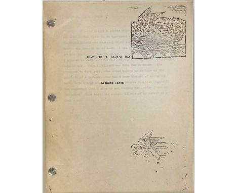 LEONARD COHEN MANUSCRIPT AND DEMO CASSETTE. A bound manuscript copy of Leonard Cohen - Death Of a Ladies Man, approx 211 page