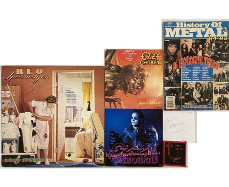 OZZY OSBOURNE / REO SPEEDWAGON / JUDAS PRIEST SIGNED. Three signed items to include: Ozzy Osbourne - Shot In The Dark (A 6859