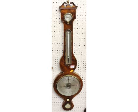 An early 19th century mahogany and inlaid four-dial wheel barometer, unsigned, h.94cm 