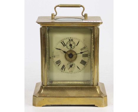 An American lacquered brass carriage clock, early 20th century, having spring-driven movement, h.15.5cm 