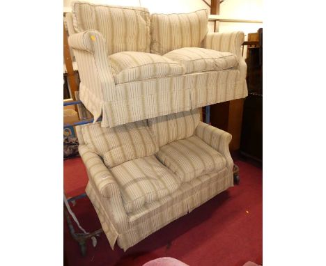 A pair of Duresta striped upholstered two-seater sofas, each w.140cmBoth in overall good and clean condition.Cushions are a l