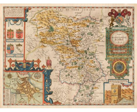 Derbyshire. Speed (John), Anno Darbieshire described, Thomas Bassett &amp; Richard Chiswell [1676], hand-coloured engraved ma