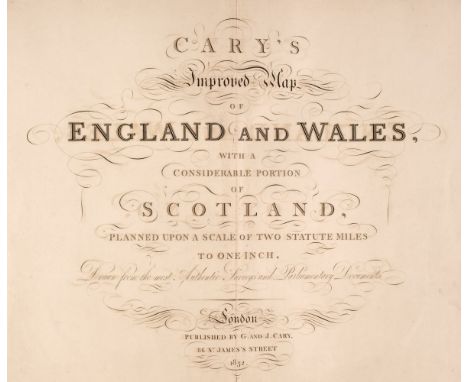 Cary (G. &amp; J.). Cary's Improved Map of England and Wales with a considerable portion of Scotland, planned upon a scale of