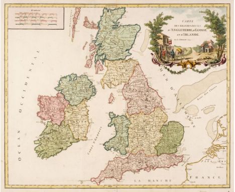 De Vaugondy (Robert). Carte des Grandes Routes D'Angleterre, D'Ecosse et D'Irlande [1757 - 68], engraved map with contemporar