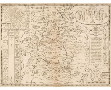 Wiltshire. Speed (John), Wilshire, Thomas Bassett &amp; Richard Chiswell [1676], uncoloured engraved map, inset city plan of 