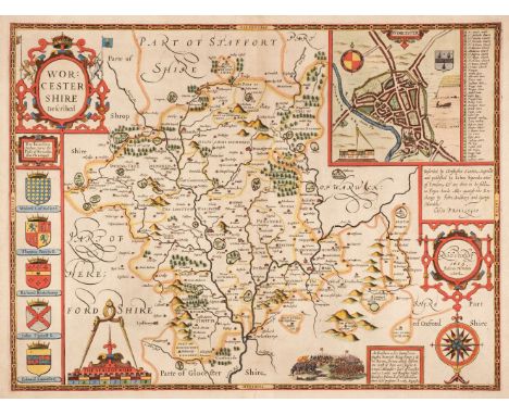 Worcestershire. Speed (John), Worcestershire Described, John Sudbury &amp; George Humble [1627], hand-coloured engraved map, 