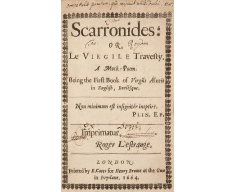 [Cotton, Charles]. Scarronides: Or, Le Virgile Travesty. A Mock-Poem. Being the first of Virgils Aeneis in English, Burlesque