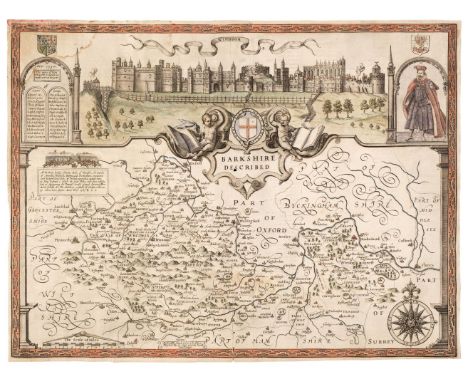 Berkshire. Speed (John), Barkshire Described, John Sudbury &amp; George Humble [1627], hand-coloured engraved map, the upper 