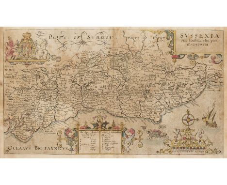 * Sussex. Saxton (Christopher &amp; Kip William), Sussexia sive Southsex olim pars Regnorum [1637], hand-coloured engraved ma