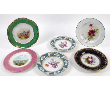 Various cabinet plates, an early 20thC Royal Worcester plate painted with roses, with a green line border, 23cm dia., various