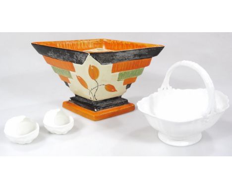 A mid 20thC Art Deco Myott &amp; Sons pottery planter, of diamond shaped outline, hand painted with flowers and rectangles, p