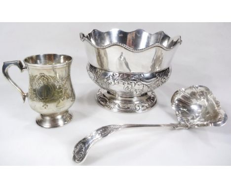 Various silver plate, comprising of an early 20thC punch bowl with flared rim, of bellied circular outline with part repousse