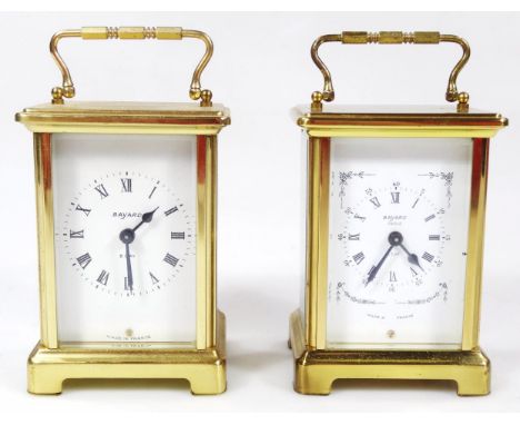 A 20thC Bayard brass carriage clock, and another, in card case, each approximately 12cm high.  (2)