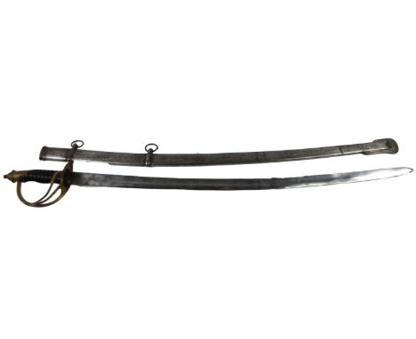 A Calvary style officer's sabre sword, with metal scabbard, turned grip and part pierced guard, 109cm wide.