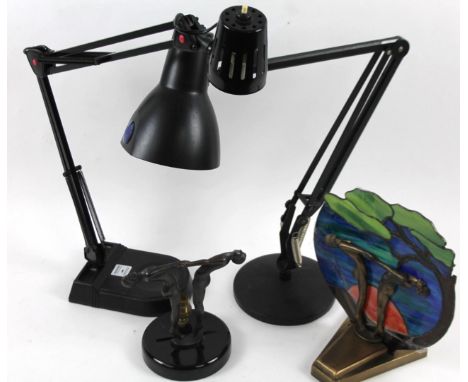 A late 20th Bauhaus design angle poise lamp, in black, on circular foot, 18cm dia., various other pieces, Art Deco style meta
