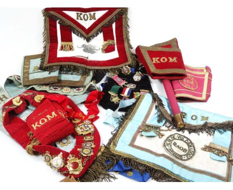 A comprehensive Masonic RAOB Royal Order Of The Buffalo jewel and clothing collection, contained in a brown leather case, to 