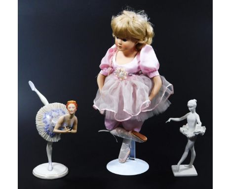 A Kaiser bisque porcelain figure of a lady ballerina, on square base, printed marks beneath, 19cm high, a Tomorrow's Treasure