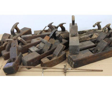 Various block planes, 56cm wide, etc., and other early 20thC tools.  (a quantity)