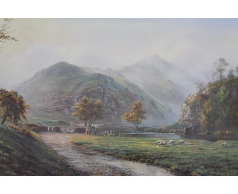 After Rex Preston. The Stepping Stones Dovedale, print, 45cm x 67cm.