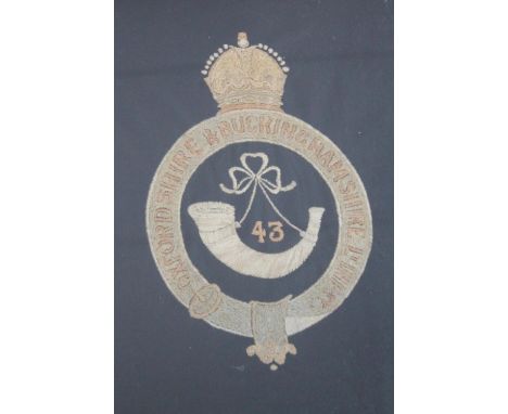 An Oxfordshire and Buckinghamshire light infantry embroidery, 40cm x 29cm.