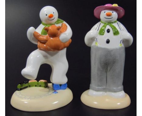 A Coalport Characters The Snowman figure, Dressing Up, 14cm high, first edition, and Dancing With Teddy, printed marks beneat