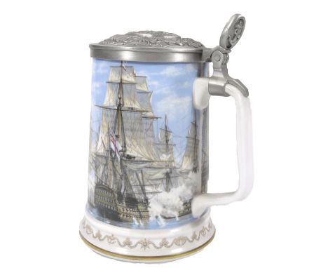 A Royal Worcester Myers National Maritime Museum commemorative Nelson's Victory At Trafalgar tankard, with metal lid, transfe