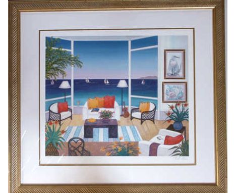 Interior With Williams - Fanch Ledan Hand Signed Serigraph 241/495  Certificate. Image size 58x51 cm. test - Mounted and Fram