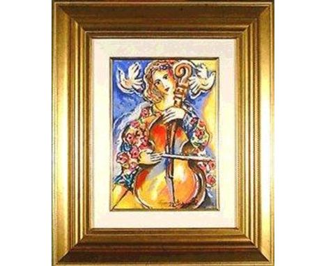 Cellist With Doves Zamy Steynovitz Signed Glicee  - Mounted and Framed 47x56cm ZamySteynovitz was born in Liegnitz, Poland in