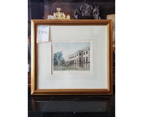 Framed landscape print  Carlton House, South Front. Aquatint with fine hand colour and large margins. 255 x 310mm. Framed/Gla