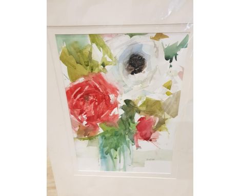 Rose & White Anenome - Sue Howells Original Watercolour  - Mounted 52x69cmKnown for her interpretation of landscapes and buil