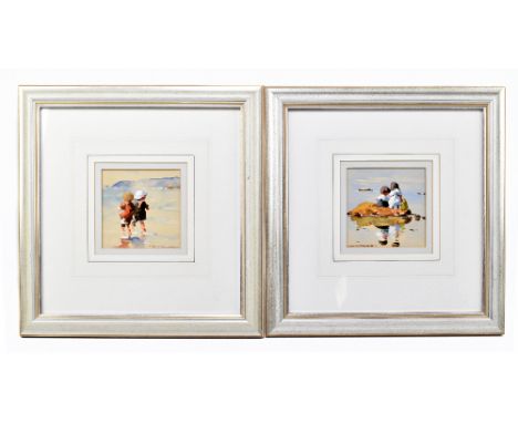BERNARD MCDONALD (born 1944); pair of watercolours, children playing in beach scenes, 11.5 x 11.5cm, signed, each framed and 