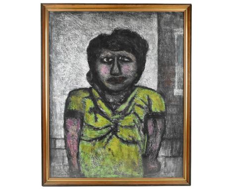 ARTHUR BERRY (1925-1994); mixed media, portrait of a lady wearing a green dress, signed lower left, 91 x 75cm, framed and gla