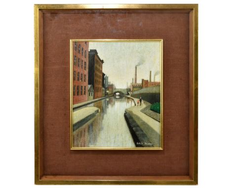 ARTHUR DELANEY (1927-1987); oil on board, 'Canal at Ancoats', signed, 33 x 27.5cm, framed and glazed, with original bill of s