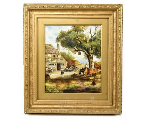 UNATTRIBUTED; oil on panel, rural courtyard scene, unsigned, 30 x 25cm, framed and glazed.