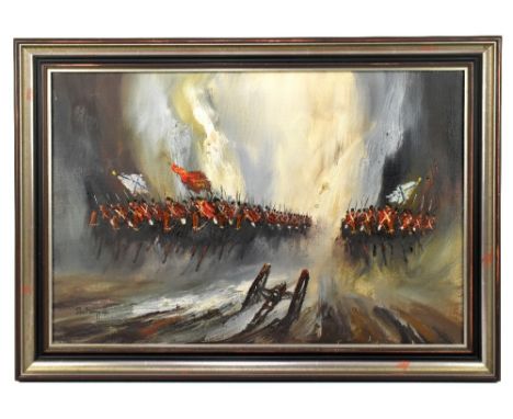 JOHN BAMPFIELD; oil on canvas, military scene, signed lower left, 50 x 75cm, framed. (D)Additional InformationCanvas generall