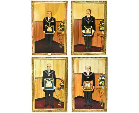 MASONIC INTEREST; four oils on canvas by K Knight, figures including The Right Worshipful The Provincial Grand Master John An