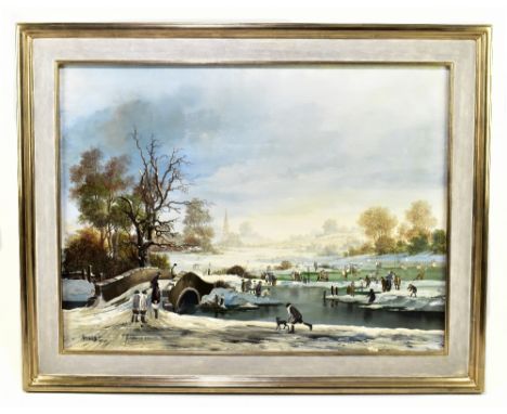 BRIAN SHIELDS (BRAAQ) (1951-1997); large oil on canvas 'Bridge over Lake in Newsham Park', signed, also inscribed 'Ann', furt