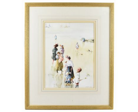 BERNARD MCDONALD (born 1944); watercolour, figures on a beach, signed lower right, 39 x 30cm, framed and glazed. (D)Additiona