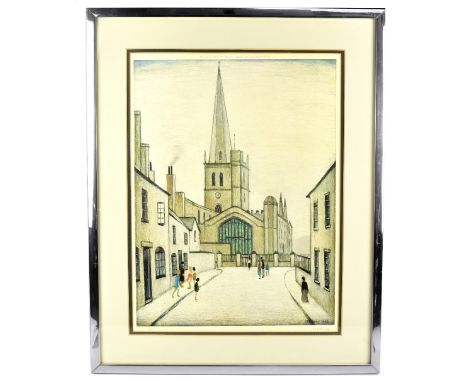 LAURENCE STEPHEN LOWRY RBA RA (1887-1976); pencil signed limited edition print, 'Burford Church', signed, 36/850, published b