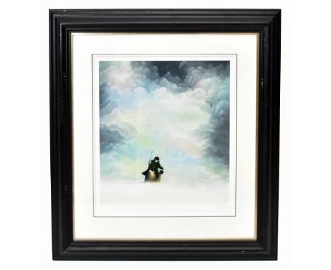 MACKENZIE THORPE; a signed, limited edition print 'Morning Snow' signed in pencil, numbered 23/295, 55 x 50cm, framed. (D)Add