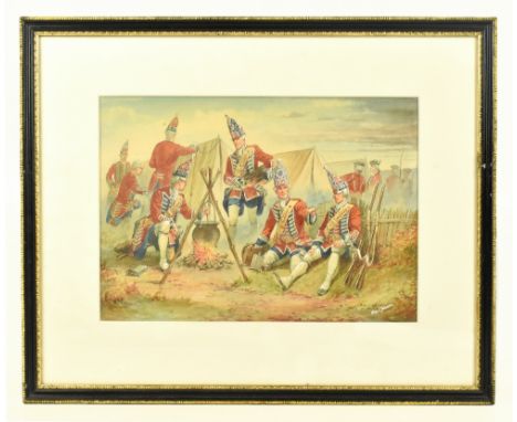 CHARLES C. STADDEN (1919-2002); watercolour, 'Grenadiers of the Coldstream Regiment of Foot Guards, circa 1751', an original 