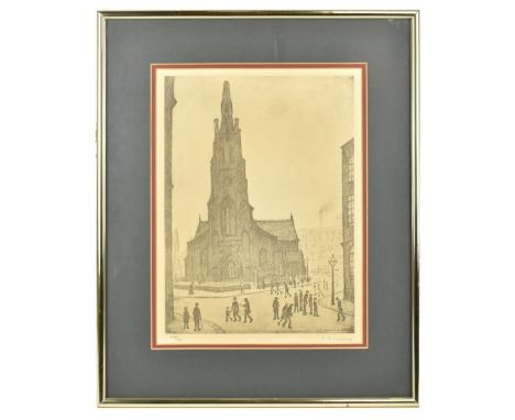 LAURENCE STEPHEN LOWRY RBA RA (1887-1976); a signed limited edition black and white print, 'St Simon's Church', 159/300, 37.5
