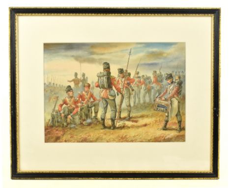 CHARLES C. STADDEN (1919-2002); watercolour, 'Morning, 18th June 1815, Waterloo, Coldstream Guards, Grenadier Company', an or