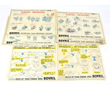'Bovril Promotes That Buoyant Feeling', nine vintage Swimming Association Survival Swimming posters, published by Bovril Ltd,