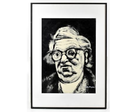 ROGER HAMPSON (1925-1996); monoprint, portrait of a lady wearing glasses, signed lower right, 50 x 36.5cm, framed and glazed.