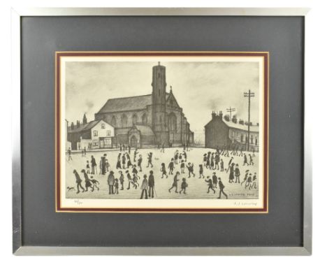 LAURENCE STEPHEN LOWRY RBA RA (1887-1976); a signed limited edition black and white print, 'St Mary's Church', 165/500, with 