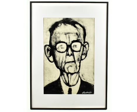 ROGER HAMPSON (1925-1996); monoprint, portrait of a gentleman wearing glasses, signed lower right, 50 x 33.5cm, framed and gl